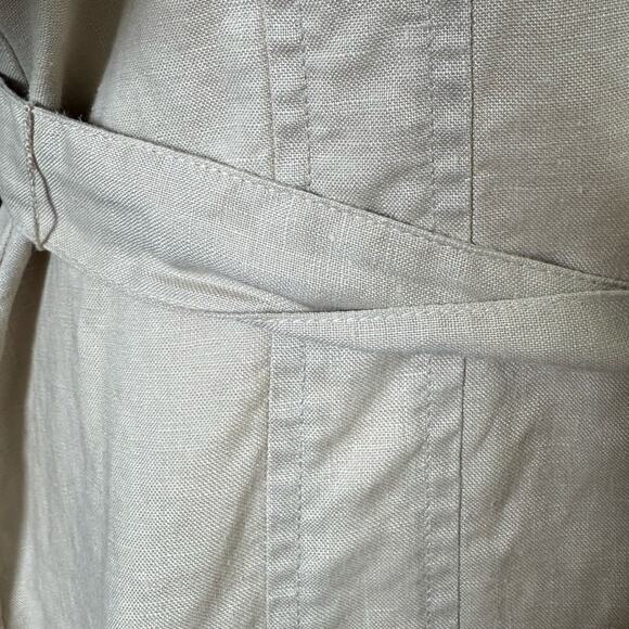 Saks Fifth Avenue Women's Linen Button Down Khaki Tan Tie Button Down Dress- 6 - Picture 9 of 9